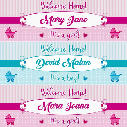 2 Personalised Welcome Home Baby Party Celebration Banners Decoration Posters