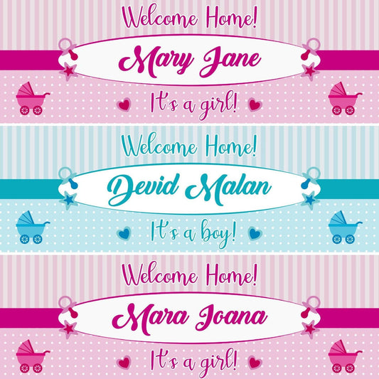 2 Personalised Welcome Home Baby Party Celebration Banners Decoration Posters