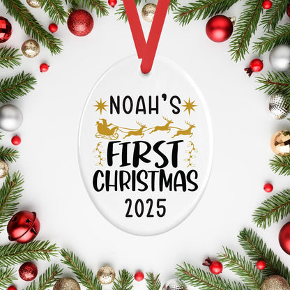Personalised Babys First Christmas Oval Ceramic Bauble Tree Hanging Keepsake Decoration