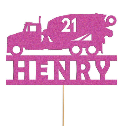 Personalised Glitter Cement Truck Cake Topper: Construction Birthday Decor