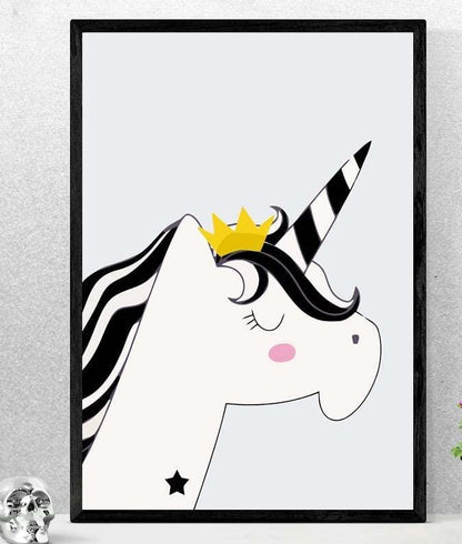Blushing Unicorn Magical Scandinavian Animal Nursery Wall Decor Art Poster Print