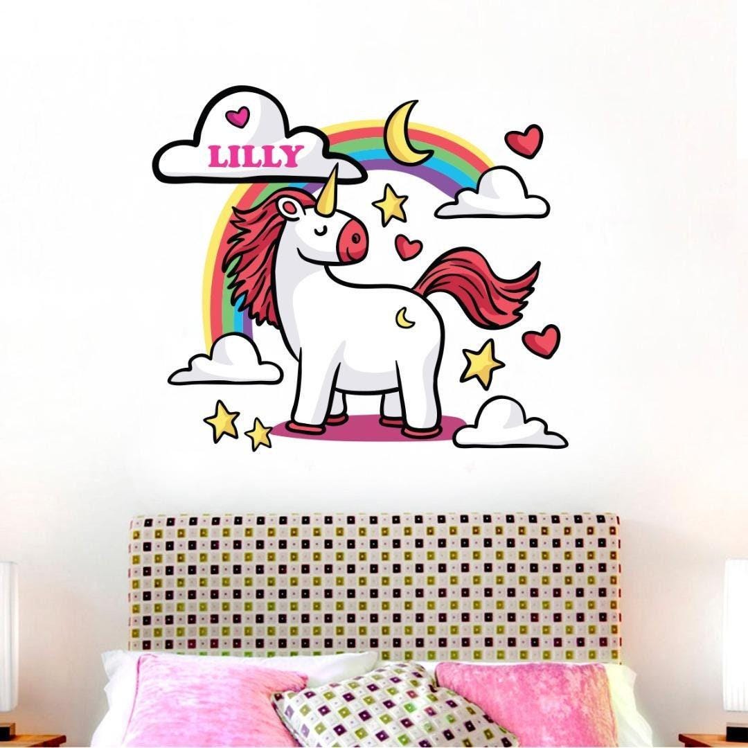 Personalised Stars Unicorn Wall Sticker Name Vinyl Decal Girls Kids Nursery Bedroom