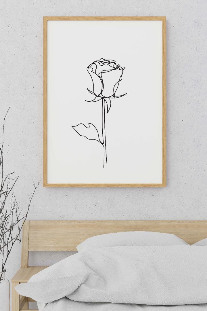 Rose One Line Sketch Bedroom Drawing Minimalist Wall Art Home Decor Print Poster