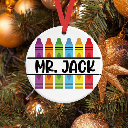 Personalised Crayon Teacher Ceramic Hanging Bauble Teacher Ta School Christmas Present