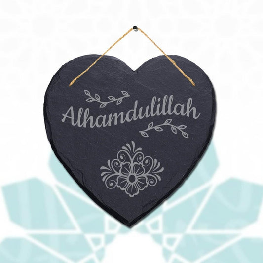 Alhamdulillah Laser Engraved Islamic Wall Hanging Slate Heart Shape Plaque Sign