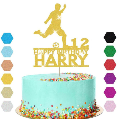 Football Cake Topper Personalised Footballer Birthday Decoration Any Name & Age