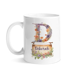 Great Custom Letter D With Flower Sign | Customised Coffee Mug | 11 OZ