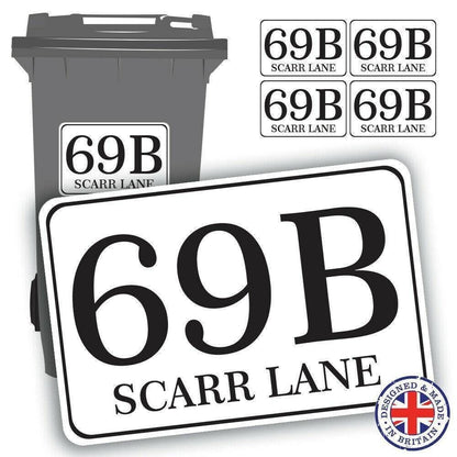 4 X Wheelie Bin Waterproof Stickers Sign Address Numbers Street Road House Name