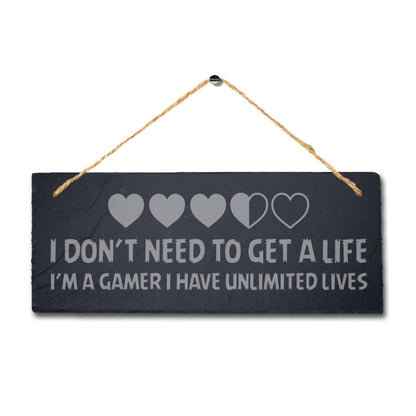 Life Gamer Laser Engraved Hanging Slate Gaming Home Room Door Funny Plaque Sign