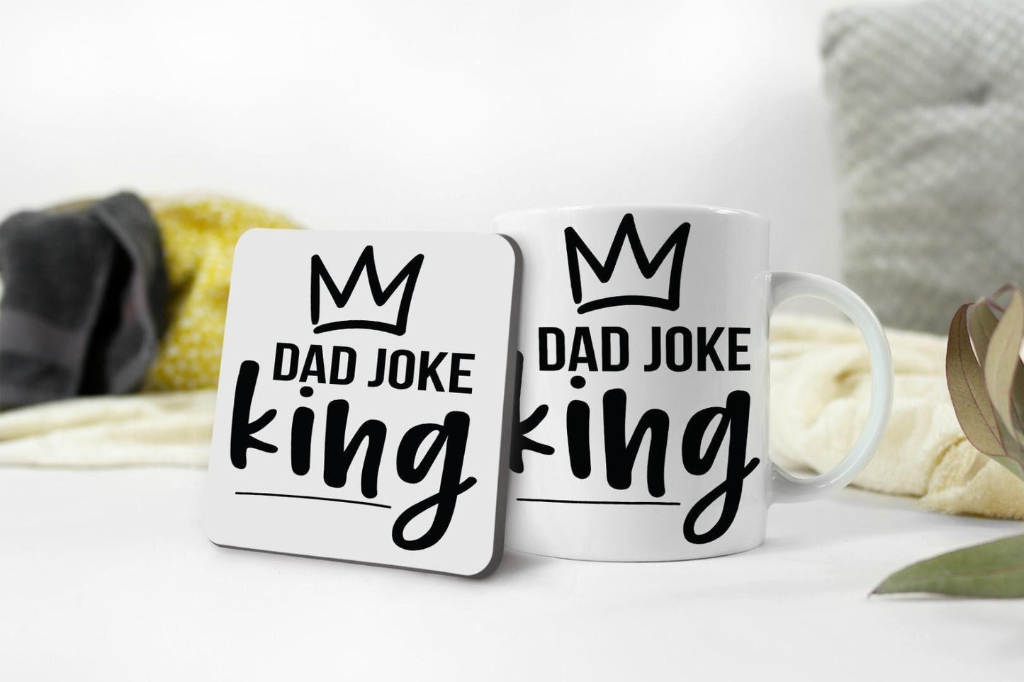 Dad Joke King Mug & Coaster Set Fathers Day Son Christmas Daddy Birthday Gift