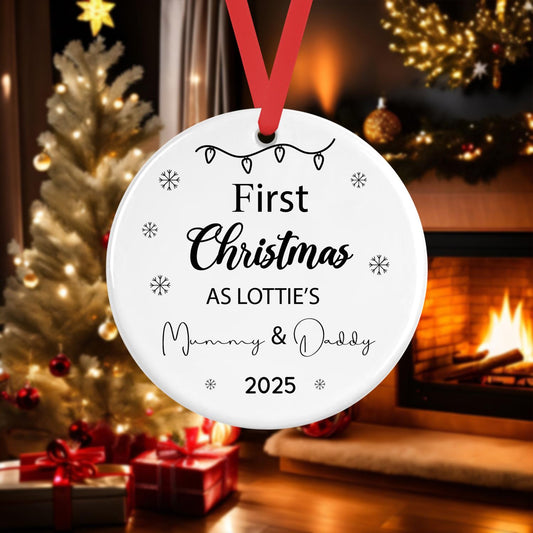 Personalised First Christmas As Mummy Daddy Bauble 1st Xmas Tree Ornament Gift