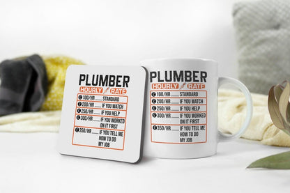 Plumber Hourly Rate - Novelty Coffee Mug & Coaster, Plumber Joke Tea Cup Gift