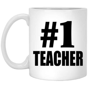 Designsify Gifts Number One 1 Teacher | Ceramic Coffee Mug | 11 OZ