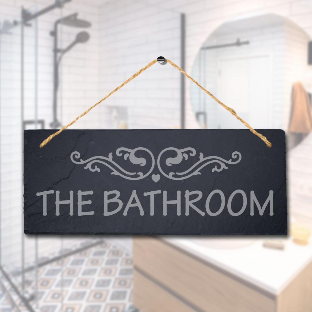 The Bathroom Laser Engraved Hanging Slate Washroom Bath Toilet Plaque Sign