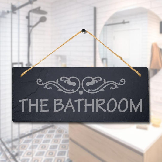 The Bathroom Laser Engraved Hanging Slate Washroom Bath Toilet Plaque Sign