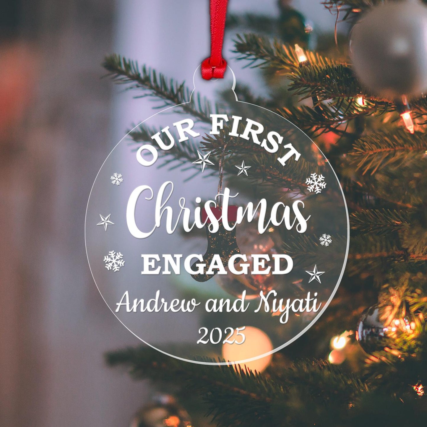 Personalised First Christmas Bauble 1st Xmas Engaged Hanging Tree Decoration Gift