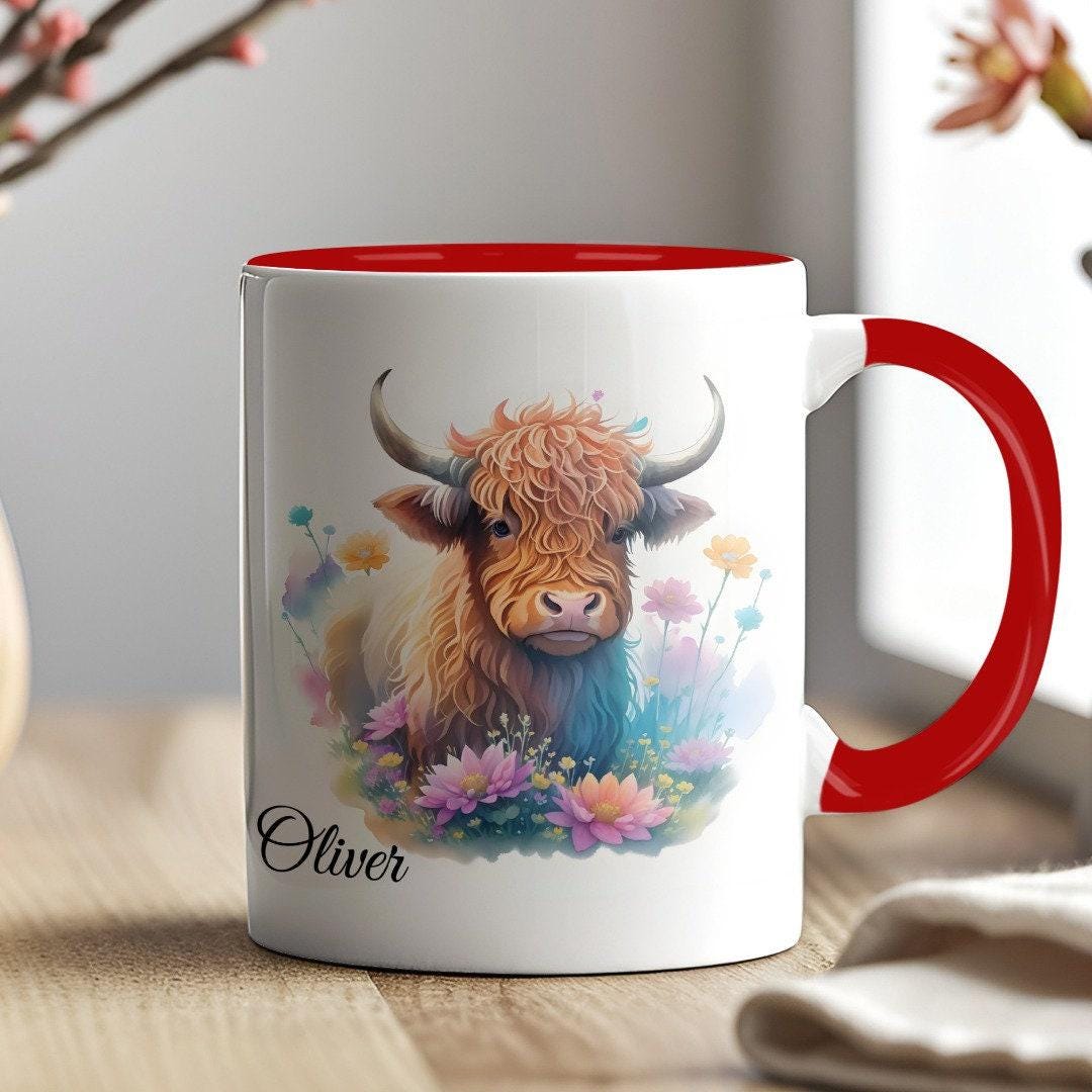 Personalised Highland Cow Mug and Coaster Set: Birthday Gift