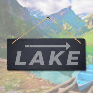 Lake Left Way Arrow Direction Engraved Hanging Slate Pond Puddle Plaque Sign