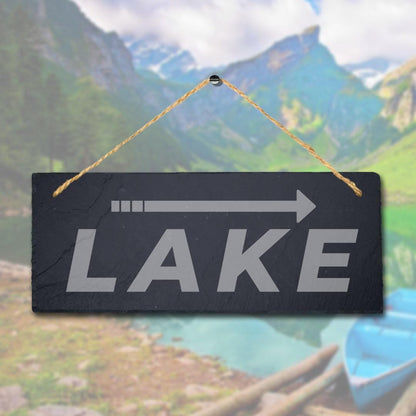 Lake Left Way Arrow Direction Engraved Hanging Slate Pond Puddle Plaque Sign