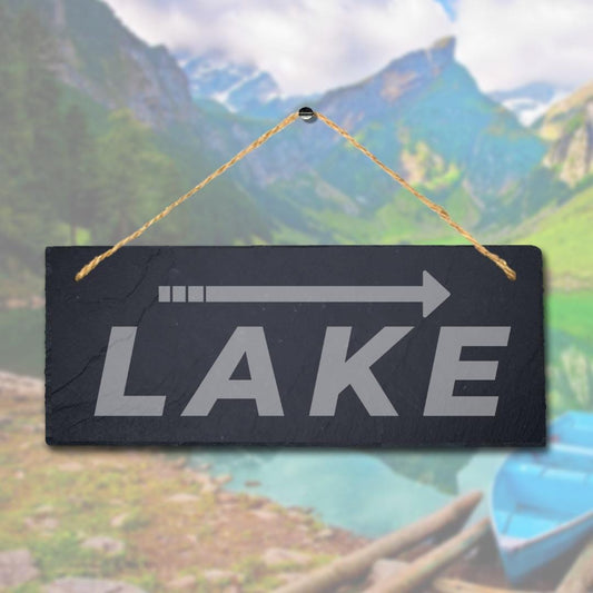 Lake Left Way Arrow Direction Engraved Hanging Slate Pond Puddle Plaque Sign