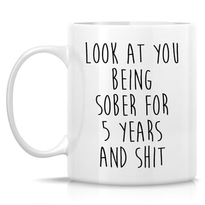 Funny 5 Years Sober Sobriety Celebration Gift | Ceramic Coffee Mug | 11 OZ