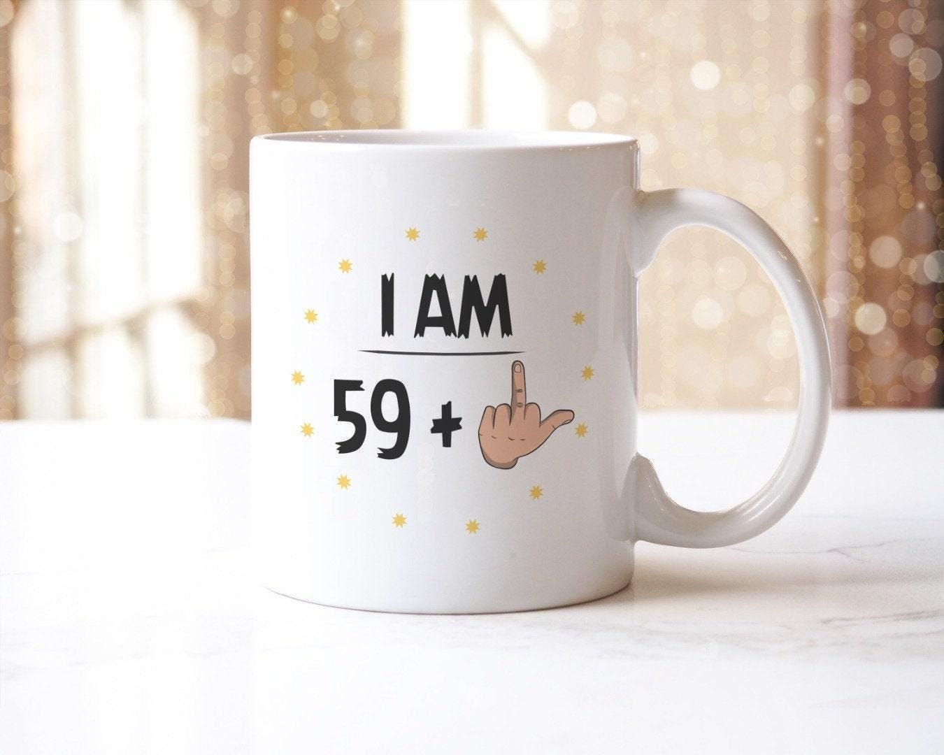 Funny 60th Birthday Mug: Rude Middle Finger Design, Includes Coaster Set