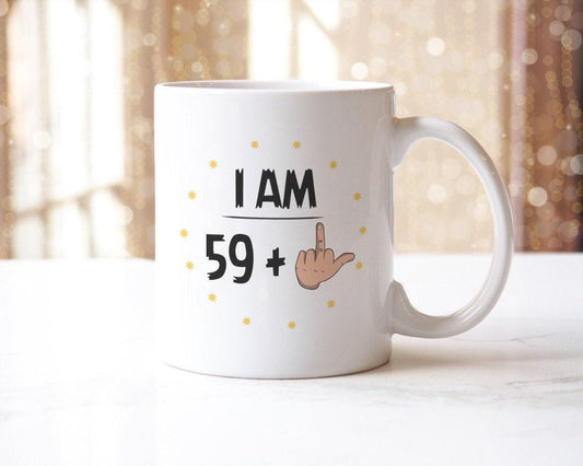 Funny 60th Birthday Mug: Rude Middle Finger Design, Includes Coaster Set