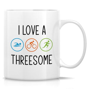 Funny Triathlete I Love A Threesome Swim Bike | Ceramic Coffee Mug | 11 OZ