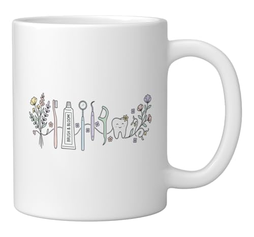 Cute Tooth Brush And Bloom Floral Dental | Ceramic Coffee Mug | 11 OZ