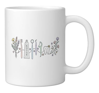 Cute Tooth Brush And Bloom Floral Dental | Ceramic Coffee Mug | 11 OZ