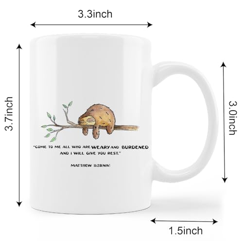 Funny Sloth Matthew 11 28 Bible Verse | Ceramic Coffee Mug | 11 OZ