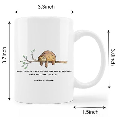 Funny Sloth Matthew 11 28 Bible Verse | Ceramic Coffee Mug | 11 OZ