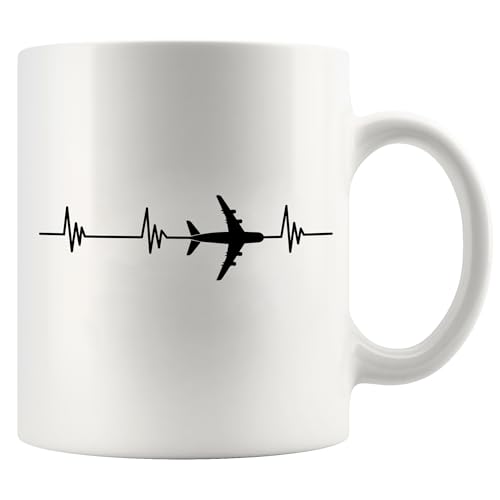 Airplane Heartbeat Pilot Gifts Aviation | Ceramic Coffee Mug | 11 OZ