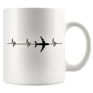 Airplane Heartbeat Pilot Gifts Aviation | Ceramic Coffee Mug | 11 OZ
