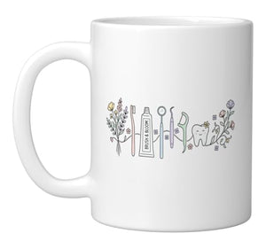 Cute Tooth Brush And Bloom Floral Dental | Ceramic Coffee Mug | 11 OZ