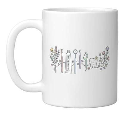 Cute Tooth Brush And Bloom Floral Dental | Ceramic Coffee Mug | 11 OZ