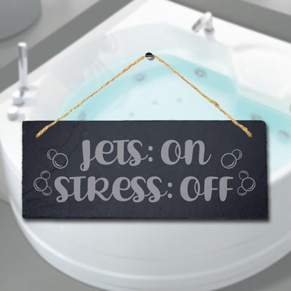 Lets On Stress Off Laser Engraved Hanging Slate Pool Decor Gift Plaque Sign