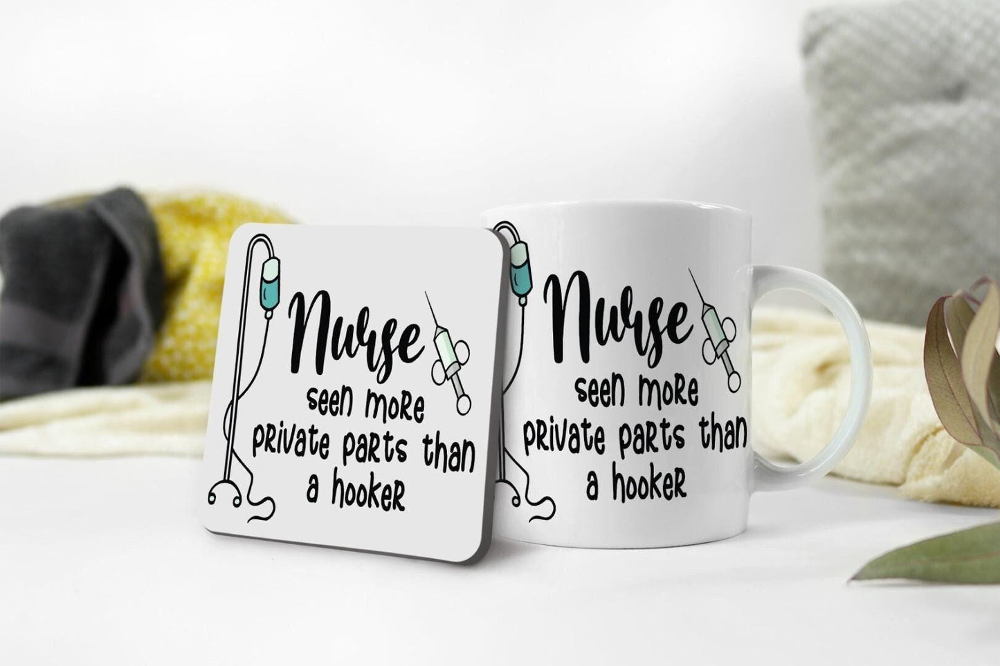 Nurse Mug & Coaster Set Seen More Private Parts Than Hooker Funny Christmas Gift