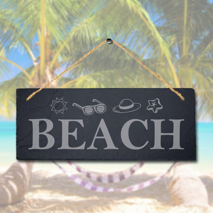 Beach Fun Laser Engraved Hanging Slate Ocean Beach Sea Decor Plaque Sign