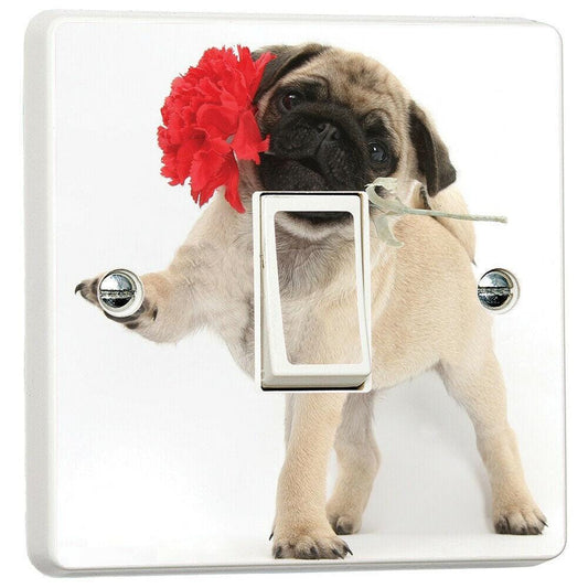 Pug Puppy Light Switch Sticker: Rose Flower Design