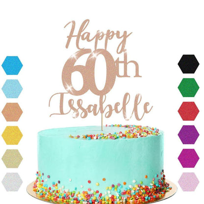 Personalised Name 60th Birthday Glitter Cake Topper Party Cake Decoration Gift