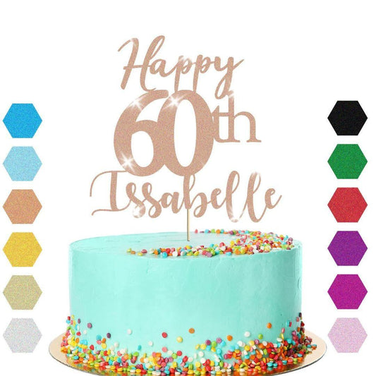 Personalised Name 60th Birthday Glitter Cake Topper Party Cake Decoration Gift