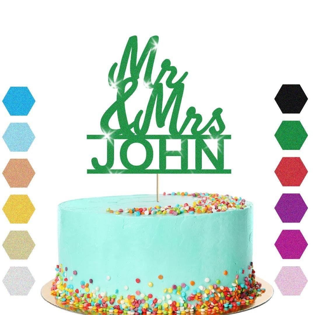 Personalised Mr & Mrs Glitter Cake Topper: Wedding Anniversary Decoration