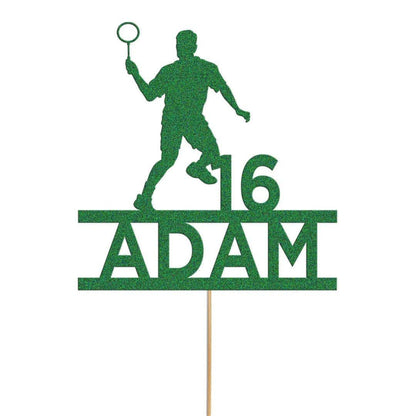 Personalised Badminton Player Glitter Cake Topper: Any Name & Age