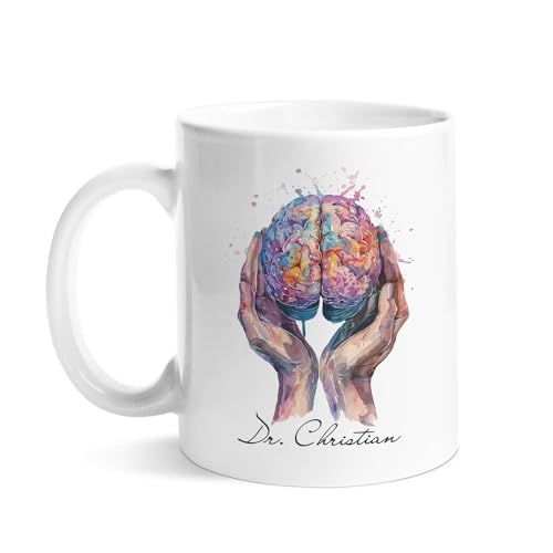 Novelty Customized Hands Holding Brain | Customised Coffee Mug | 11 OZ