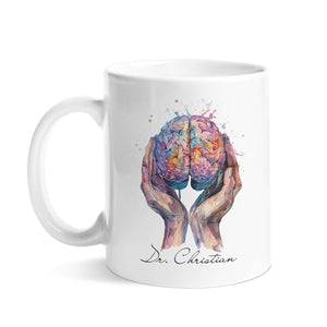 Novelty Customized Hands Holding Brain | Customised Coffee Mug | 11 OZ