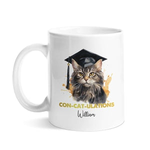Lovely Cat Wearing Cap Personalized Name | Customised Coffee Mug | 11 OZ