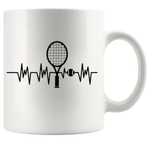 Tennis Heartbeat Sports Gifts For Men Women | Ceramic Coffee Mug | 11 OZ