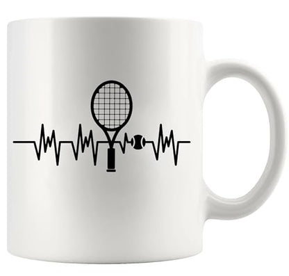 Tennis Heartbeat Sports Gifts For Men Women | Ceramic Coffee Mug | 11 OZ