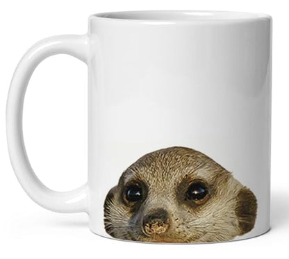 Funny Meerkat Brown Standing Peeking Face | Ceramic Coffee Mug | 11 OZ